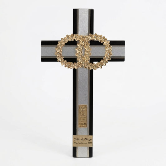 CRUZ DE MATRIMONIO CHOCOLATE DORADA CON PIEDRA 40*22.5 CM (CMDP-CH)