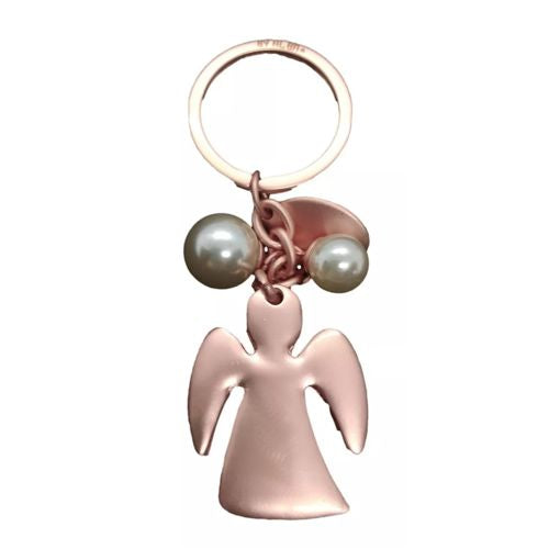LLAVERO ANGEL CON PERLAS BRONCE
