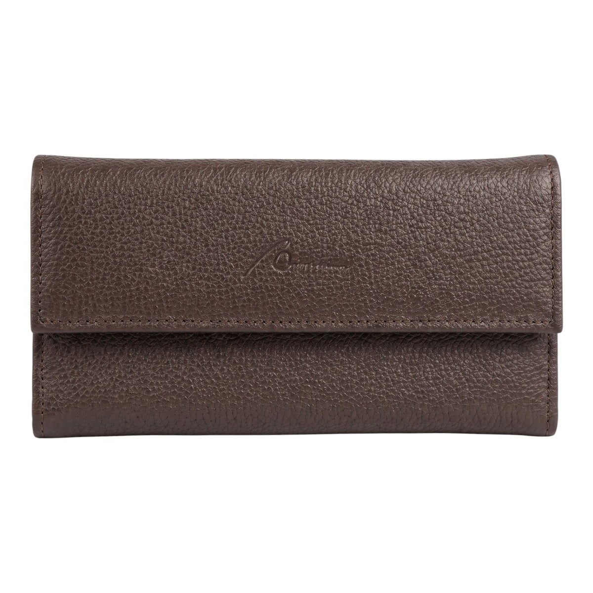 CARTERA ALARGADA CON BROCHE PIEL CAFE (Q-351)