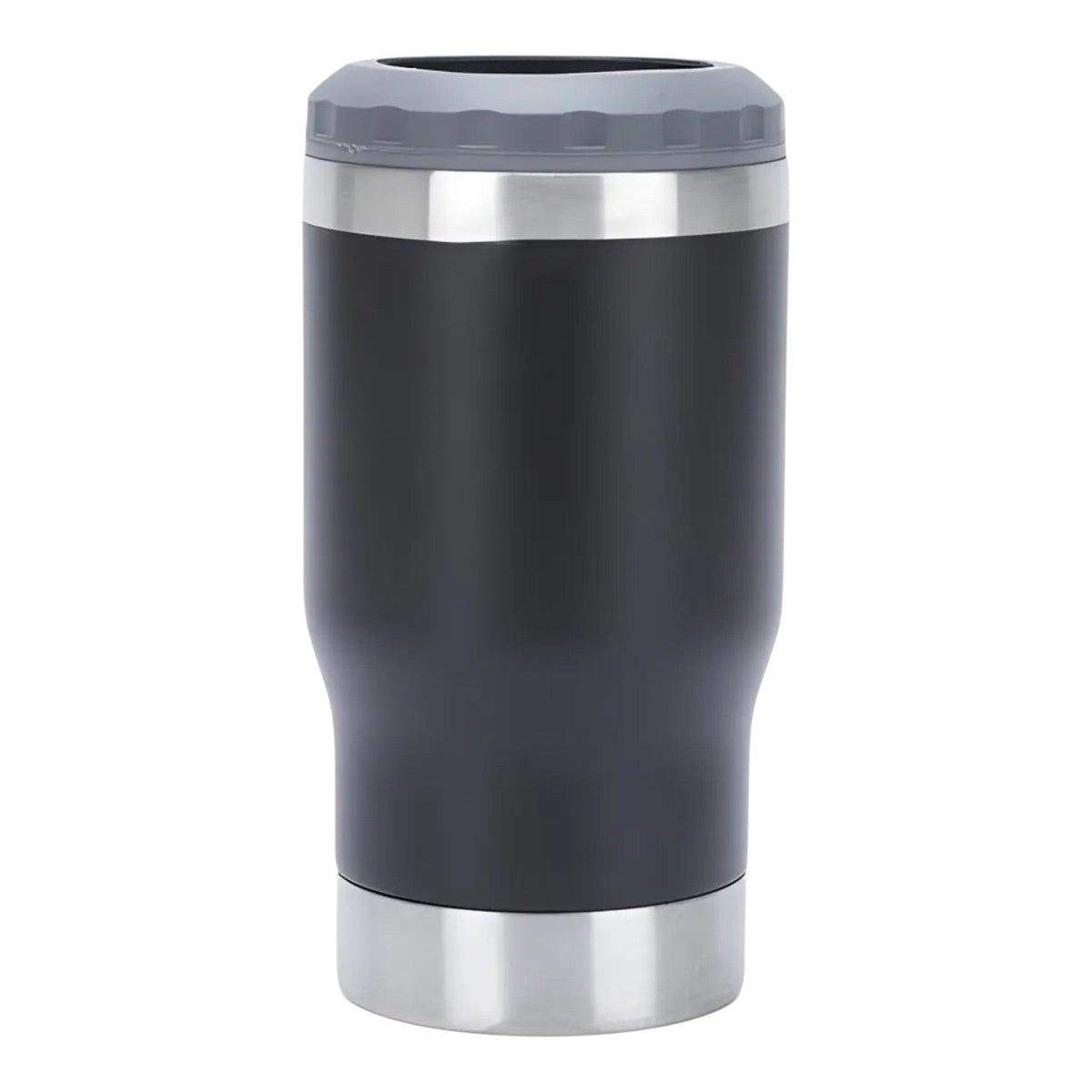 Regalos Ejecutivos Ortiz black 6-in-1 stainless steel can cooler with a grey rim