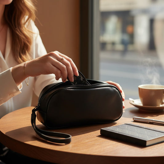 Regalos Ejecutivos Ortiz black leather document bag with wrist strap, 23.5 x 12 x 7 cm