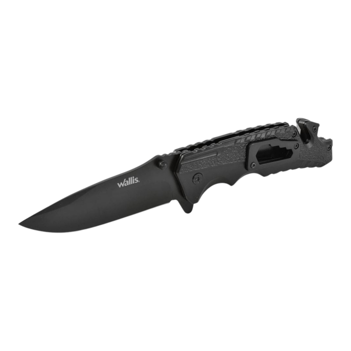 Navaja negra de metal Regalos Ejecutivos Ortiz con hoja plegable y mango ergonómico texturizado