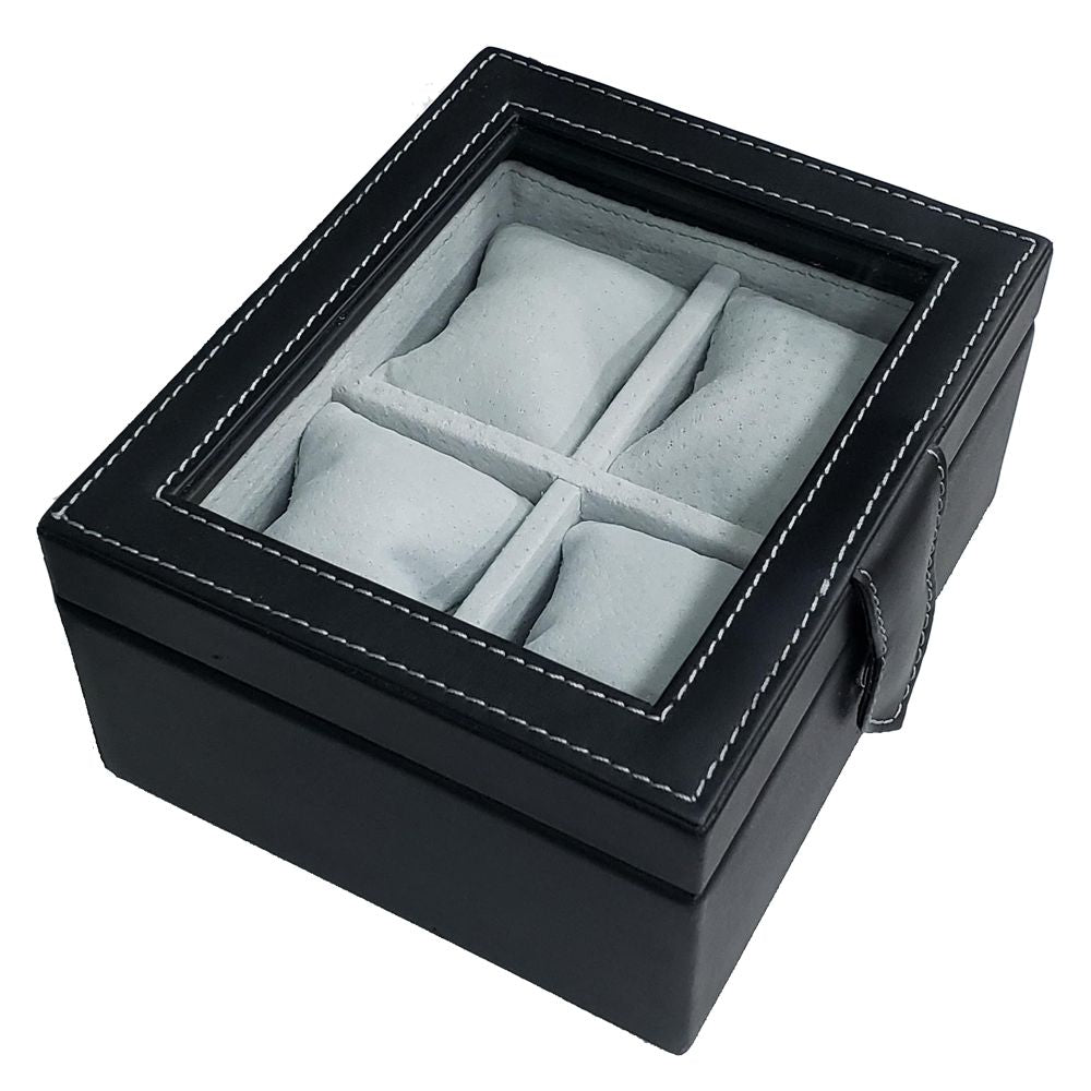 Estuche Relojero de Piel para 4 Relojes Negro Personalizado - Casa Ortiz