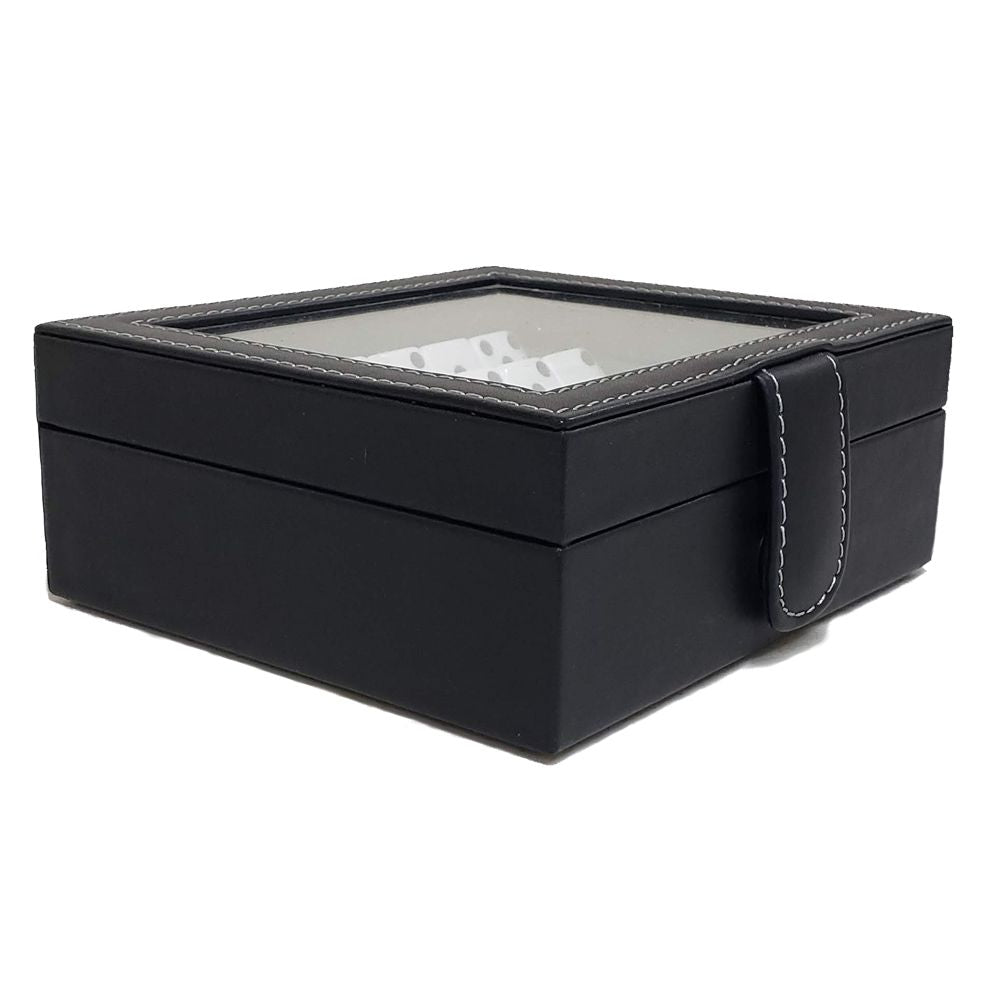 DOMINO CLASICO ESTUCHE PIEL Y VIDRIO NEGRO