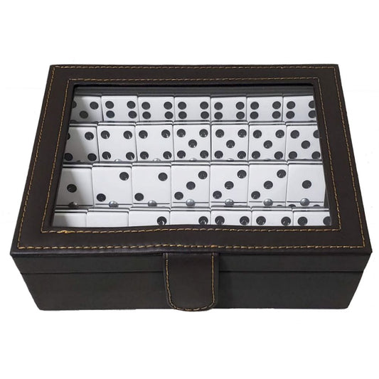 DOMINO JUMBO ESTUCHE PIEL Y VIDRIO CAFE