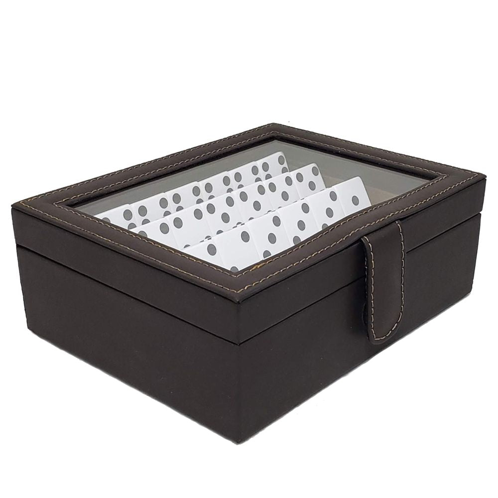 DOMINO JUMBO ESTUCHE PIEL Y VIDRIO CAFE