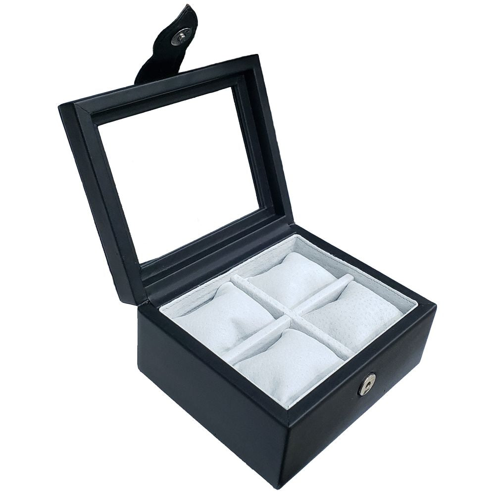 Estuche Relojero de Piel para 4 Relojes Negro Personalizado - Casa Ortiz