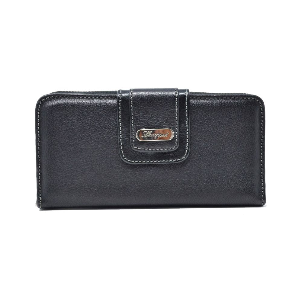 CARTERA BROCHE GRANDE AL FRENTE Y ZIPPER PIEL NEGRO (LL1091)