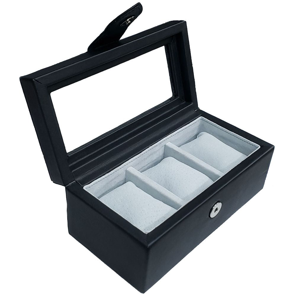 Estuche Relojero de Piel para 3 Relojes Negro Personalizado - Casa Ortiz