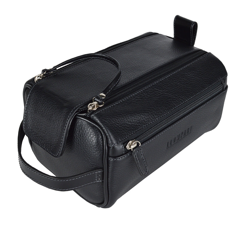 NECESER DOBLE ZIPPER EN PIEL NEGRO (LL 579)