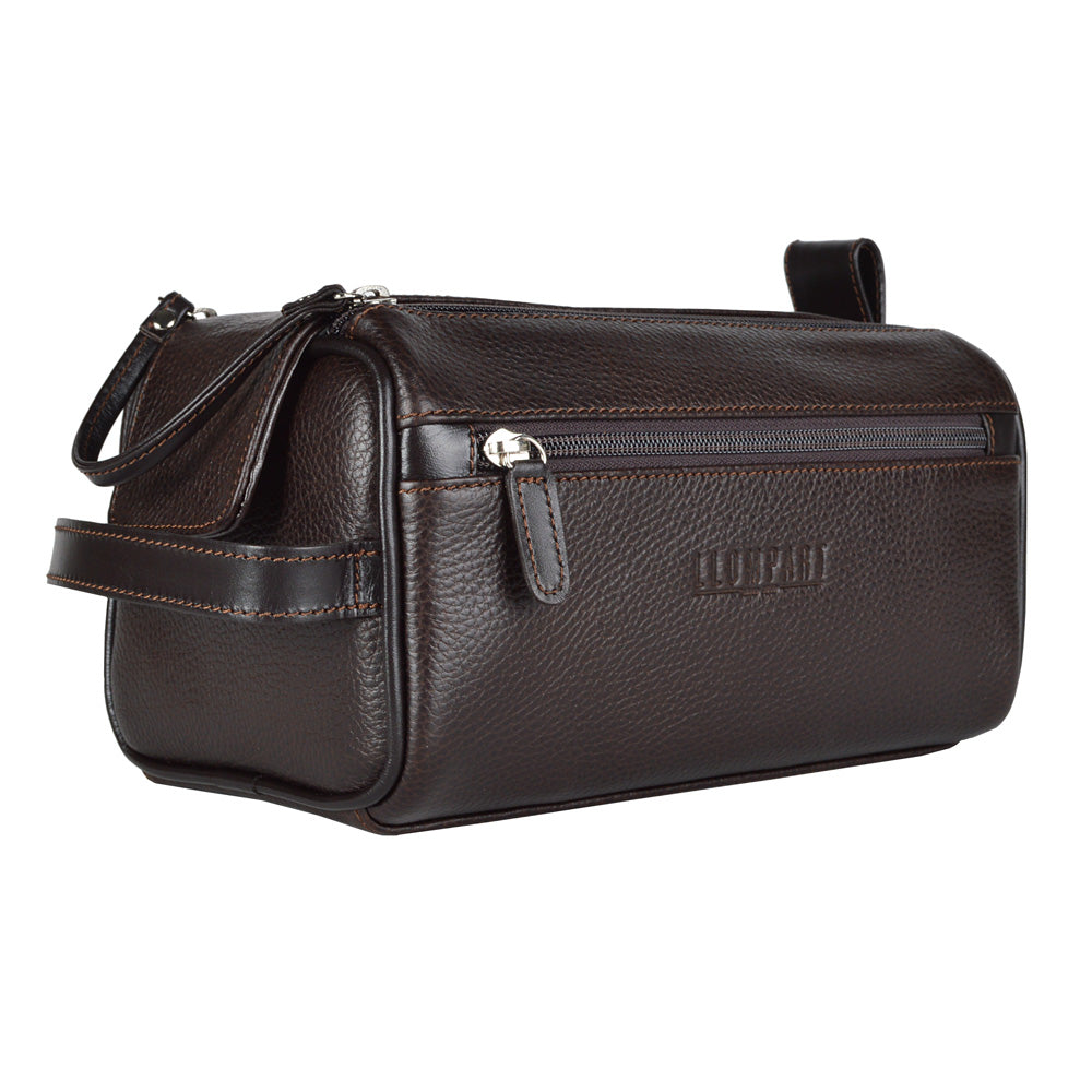 NECESER DOBLE ZIPPER EN PIEL CAFE (LL 579)