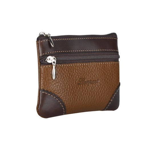 MONEDERO DOBLE ZIPPER CHICO EN PIEL MIEL CAFE ROJIZO (LL1080)
