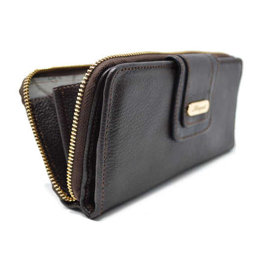 CARTERA BROCHE GRANDE AL FRENTE Y ZIPPER PIEL CAFE (LL1091)