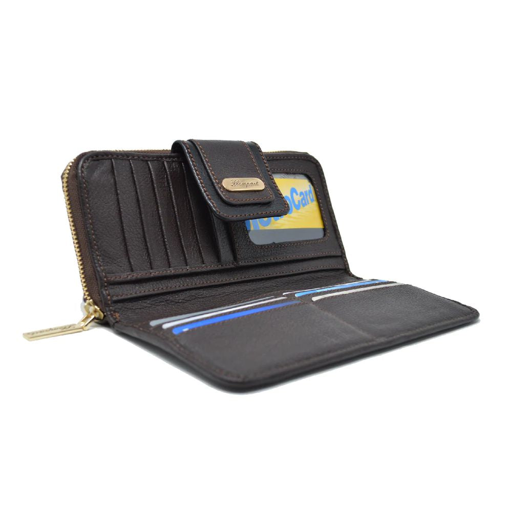 CARTERA BROCHE GRANDE AL FRENTE Y ZIPPER PIEL CAFE (LL1091)