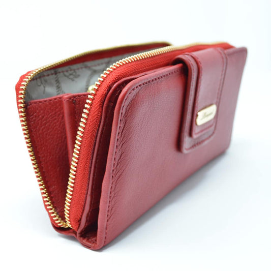 CARTERA BROCHE GRANDE AL FRENTE Y ZIPPER PIEL ROJO (LL1091)