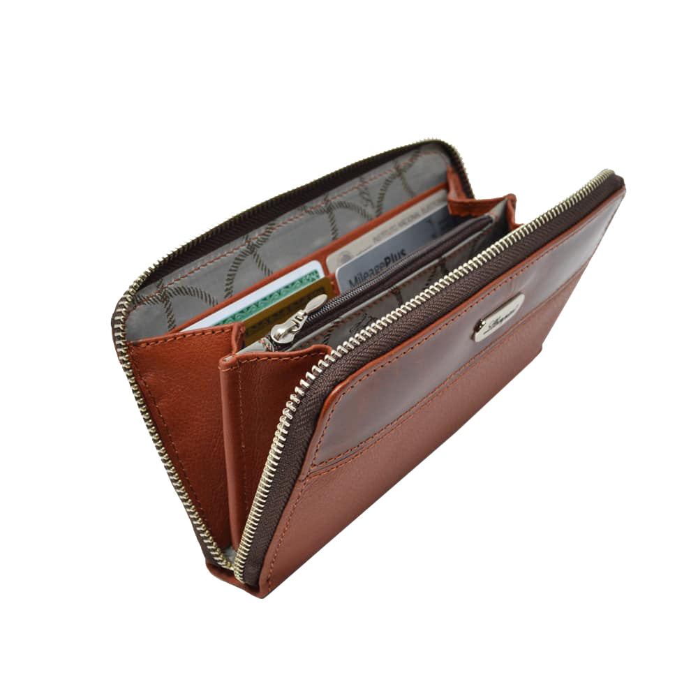 CARTERA CLASICA 1 ZIPPER EN PIEL MIEL CAFE ROJIZO (LL2016)