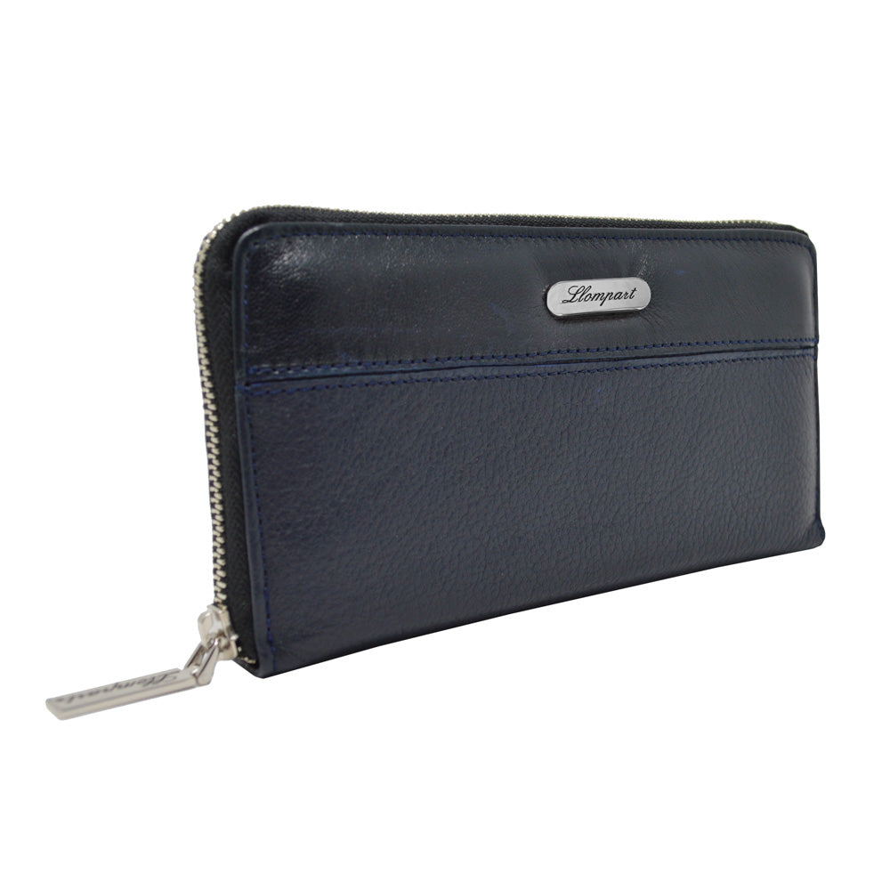 CARTERA CLASICA 1 ZIPPER EN PIEL AZUL (LL2016)