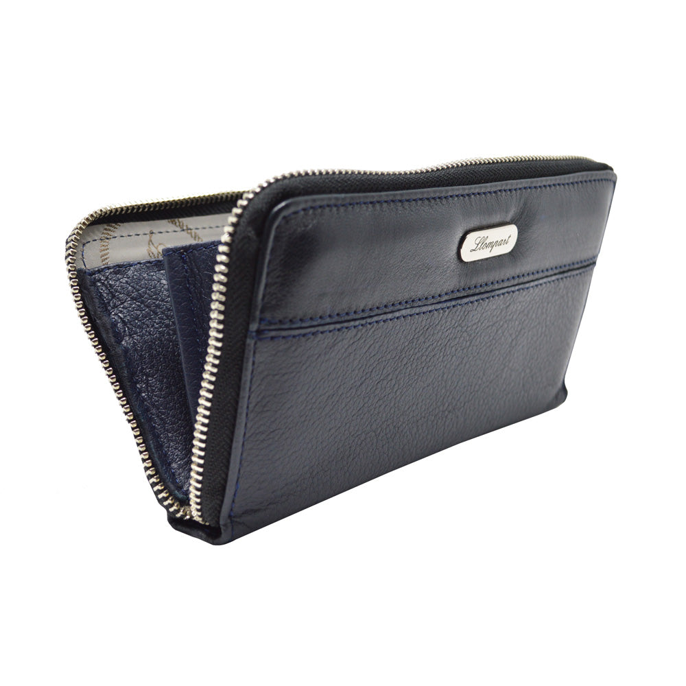CARTERA CLASICA 1 ZIPPER EN PIEL AZUL (LL2016)