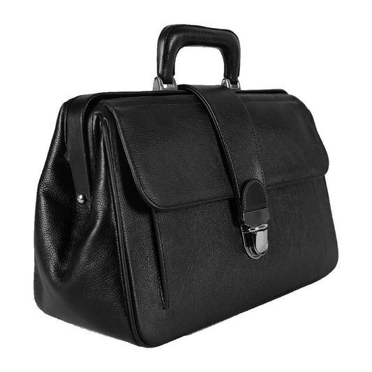 MALETIN MEDICO BROCHE AL FRENTE EN PIEL NEGRO (LL2032)