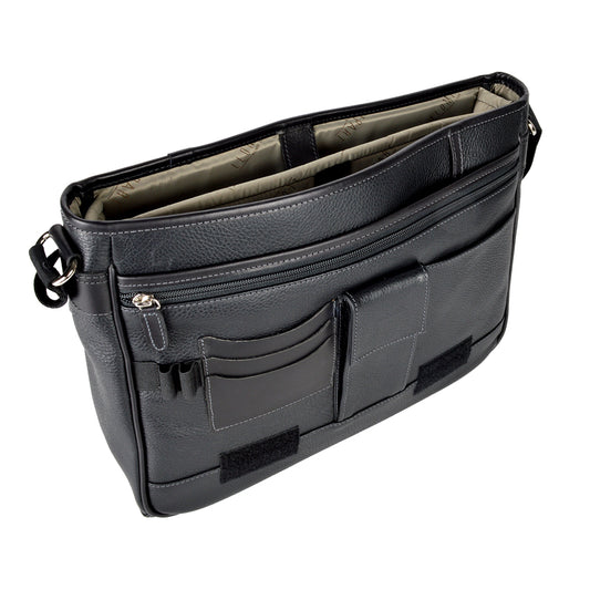 PORTAFOLIO LAPTOP CON SUJETADOR SUPERIOR EN PIEL NEGRO (LL2061)