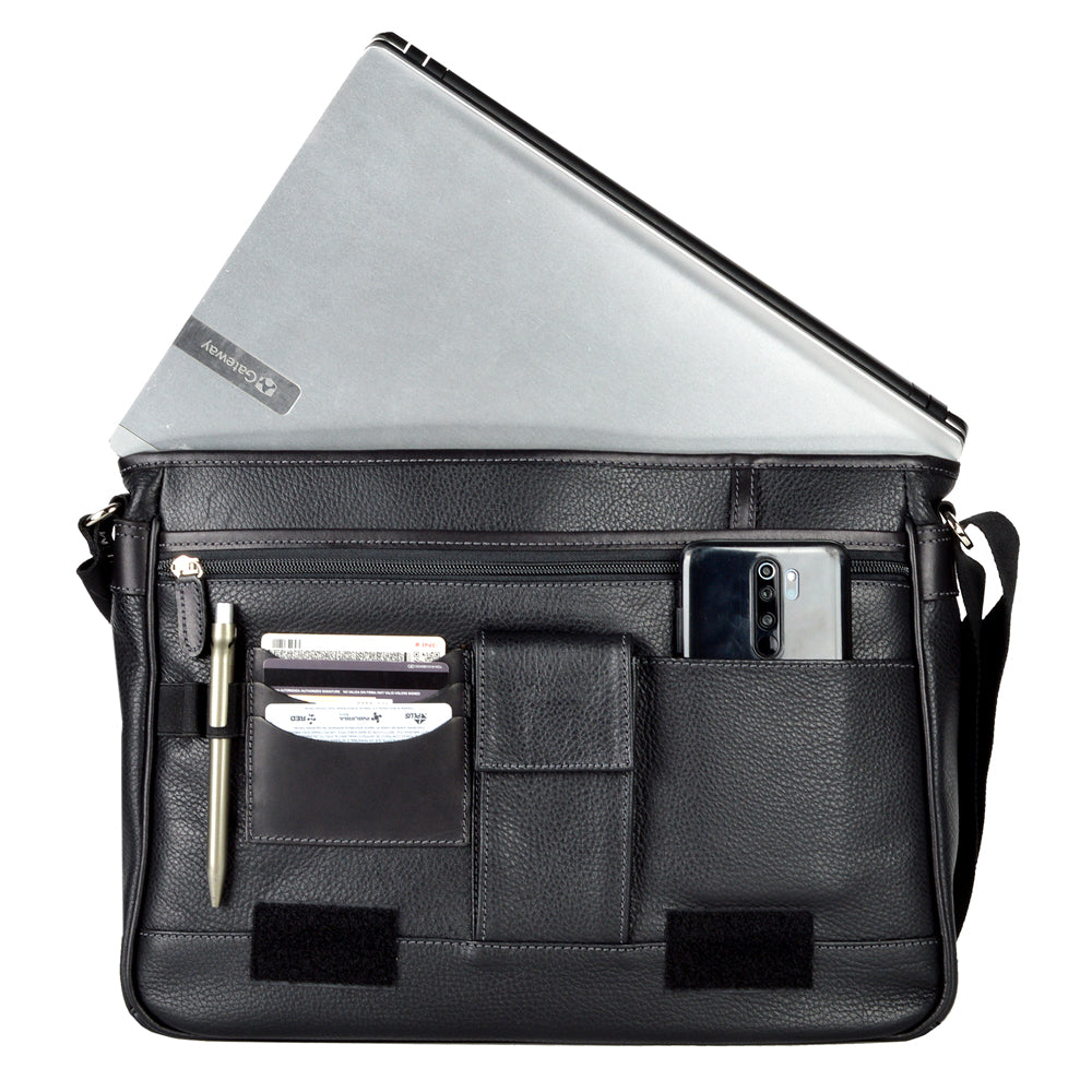 PORTAFOLIO LAPTOP CON SUJETADOR SUPERIOR EN PIEL NEGRO (LL2061)