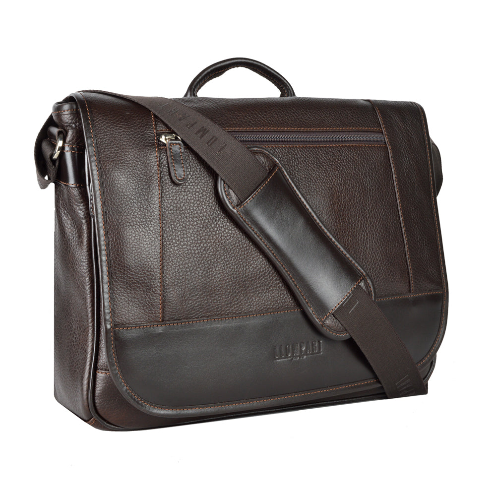 PORTAFOLIO LAPTOP CON SUJETADOR SUPERIOR EN PIEL CAFE (LL2061)
