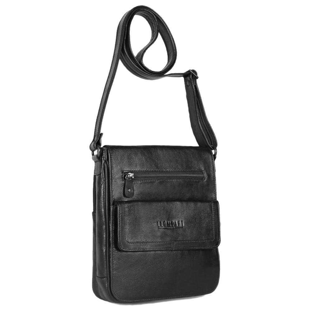 MARICONERA CRUZADA CLASICA CON SOLAPA EN PIEL NEGRO (LL3174)