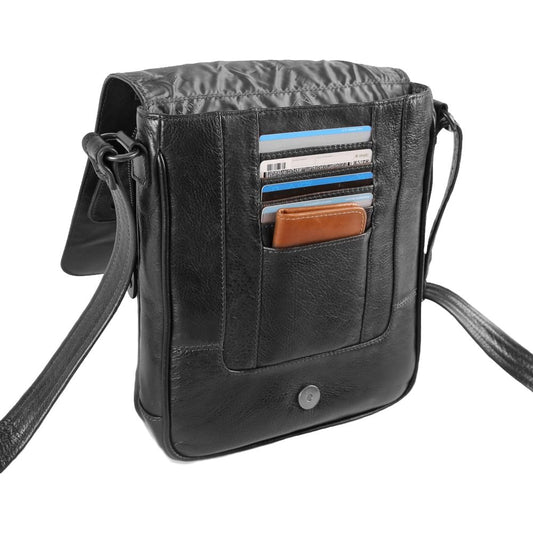 MARICONERA CRUZADA CLASICA CON SOLAPA EN PIEL NEGRO (LL3174)