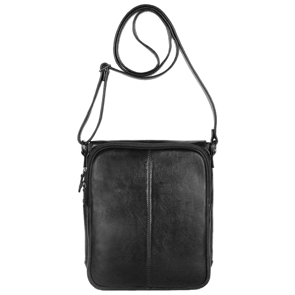 MARICONERA CRUZADA CLASICA CON SOLAPA EN PIEL NEGRO (LL3174)