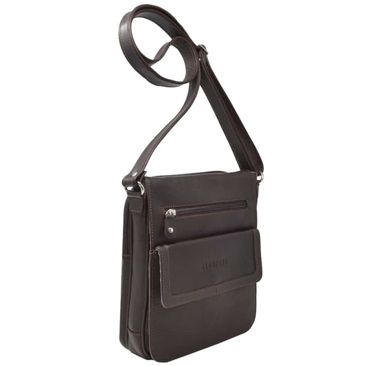 MARICONERA CRUZADA CLASICA CON SOLAPA EN PIEL CAFE (LL3174)