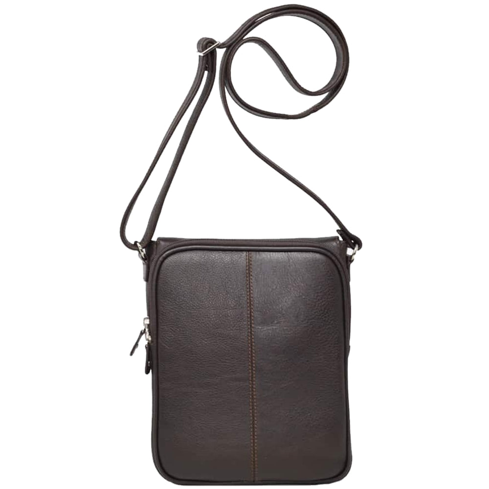 MARICONERA CRUZADA CLASICA CON SOLAPA EN PIEL CAFE (LL3174)