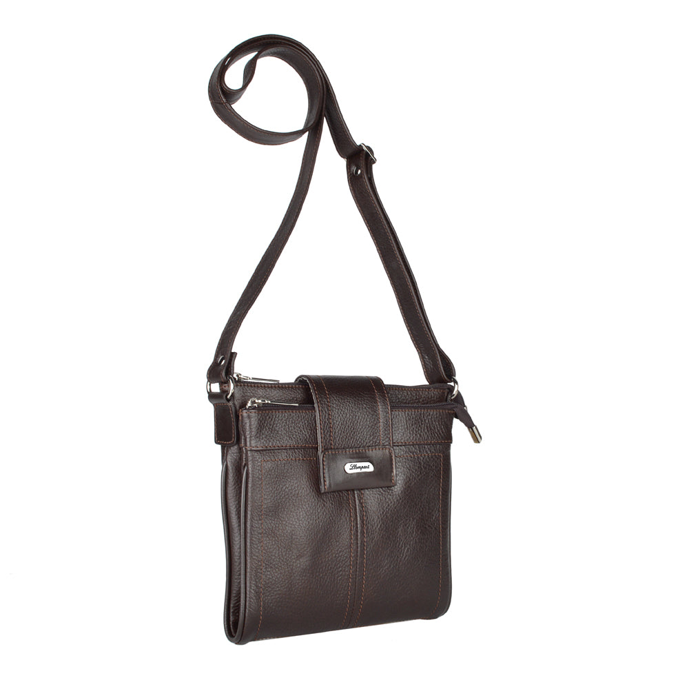 MARICONERA CRUZADA EXPANDIBLE EN PIEL CAFE (LL3179)