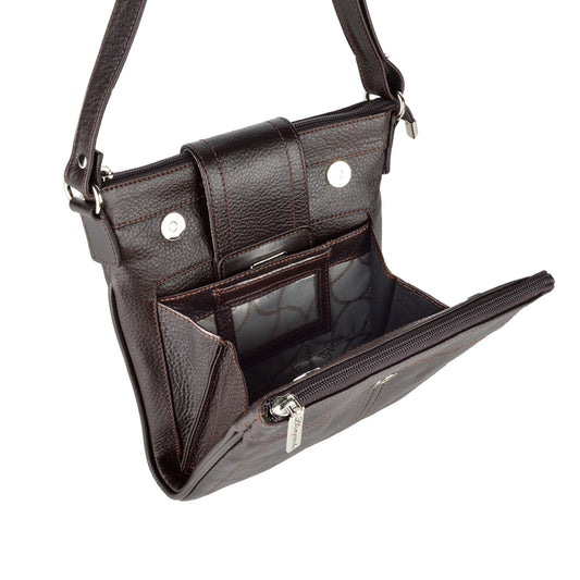 MARICONERA CRUZADA EXPANDIBLE EN PIEL CAFE (LL3179)