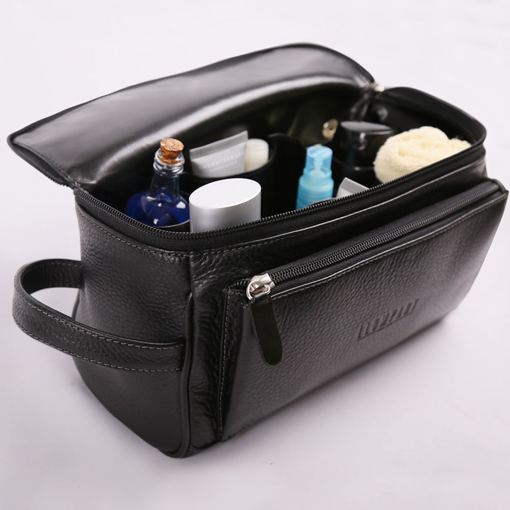 NECESER DE PIEL BOLSA AL FRENTE EN PIEL NEGRO (LL6006)