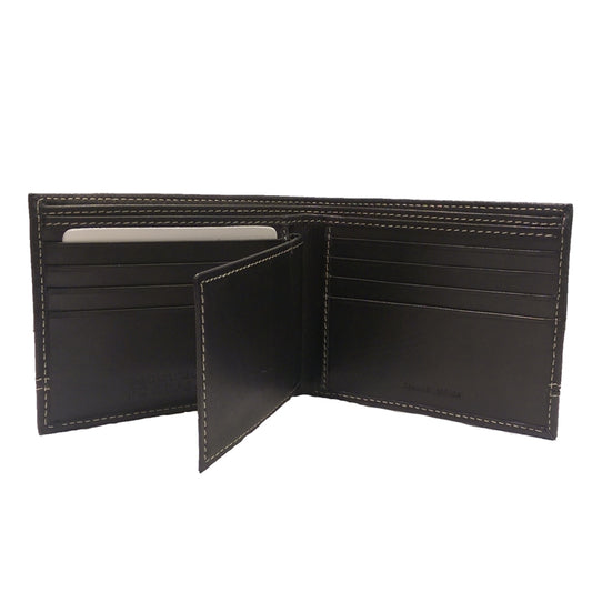 CARTERA PERRY ELLIS DOS COSTURAS ABAJO EN PIEL NEGRO (L77-0031-1)