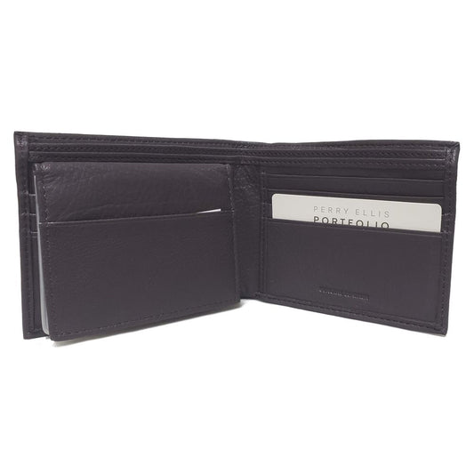 BILLETERA PERRY ELLIS CLASICA CON SOLAPA EN PIEL NEGRO (L77-0071-1)