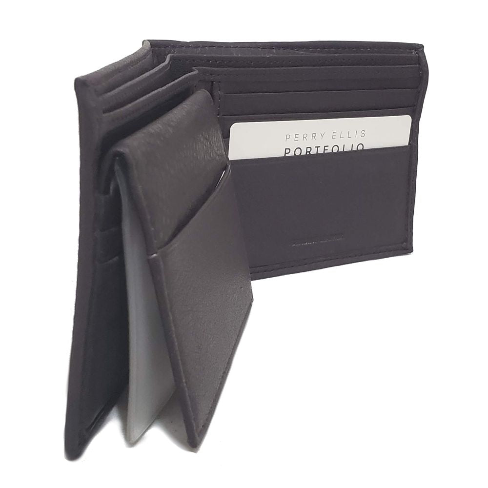 BILLETERA PERRY ELLIS CLASICA CON SOLAPA EN PIEL NEGRO (L77-0071-1)