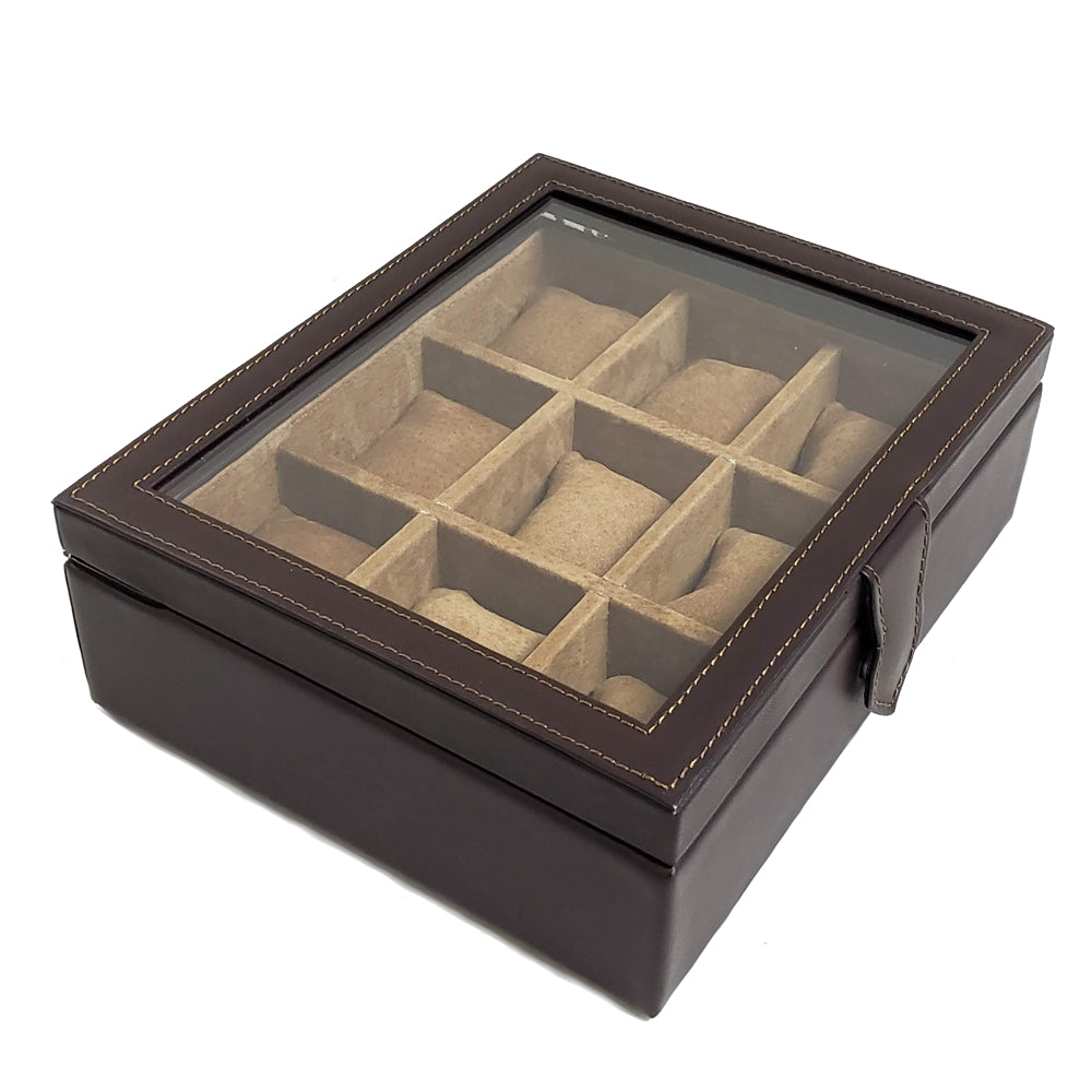 Estuche Relojero de Piel para 9 Relojes Café Personalizado - Casa Ortiz