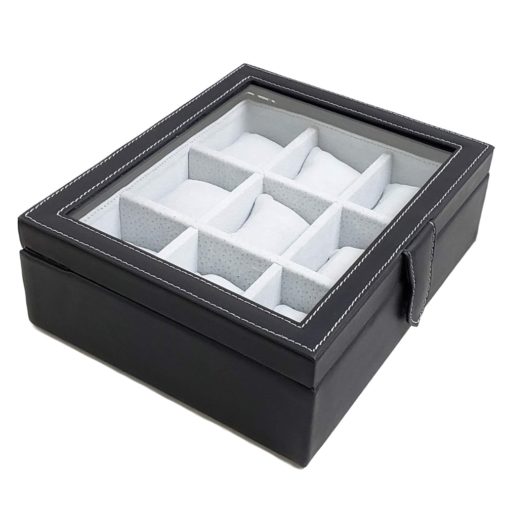Estuche Relojero de Piel para 9 Relojes Negro Personalizado - Casa Ortiz