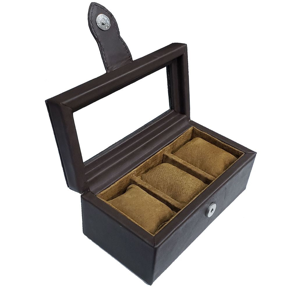 Estuche Relojero de Piel para 3 Relojes Café Personalizado - Casa Ortiz