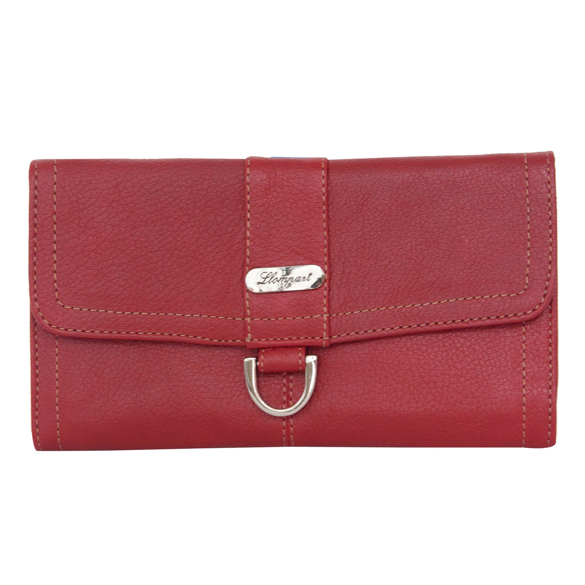 CARTERA DAMA HERRAJE AL FRENTE DE PIEL ROJO (LL1086)