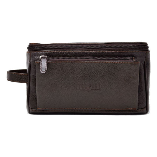 NECESER DE PIEL BOLSA AL FRENTE EN PIEL CAFE (LL6006)