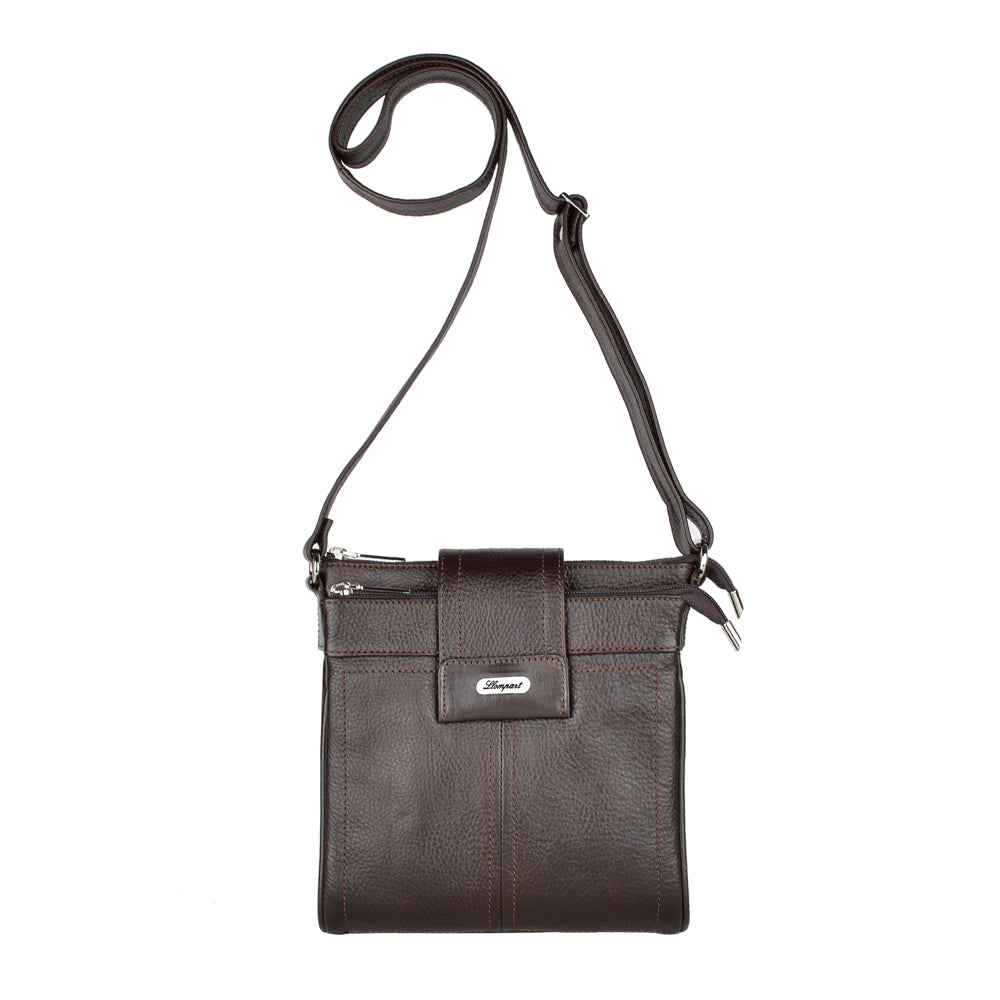MARICONERA CRUZADA EXPANDIBLE EN PIEL CAFE (LL3179)