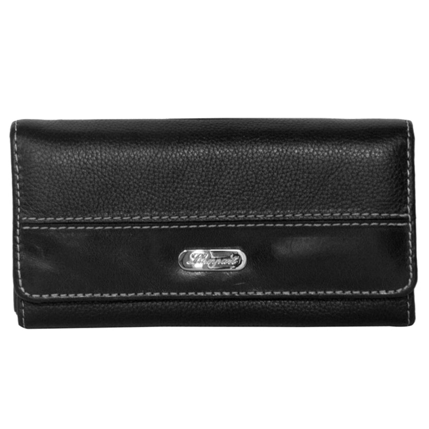CARTERA DAMA CLASICA DE BROCHE EN PIEL NEGRO (LL1089)