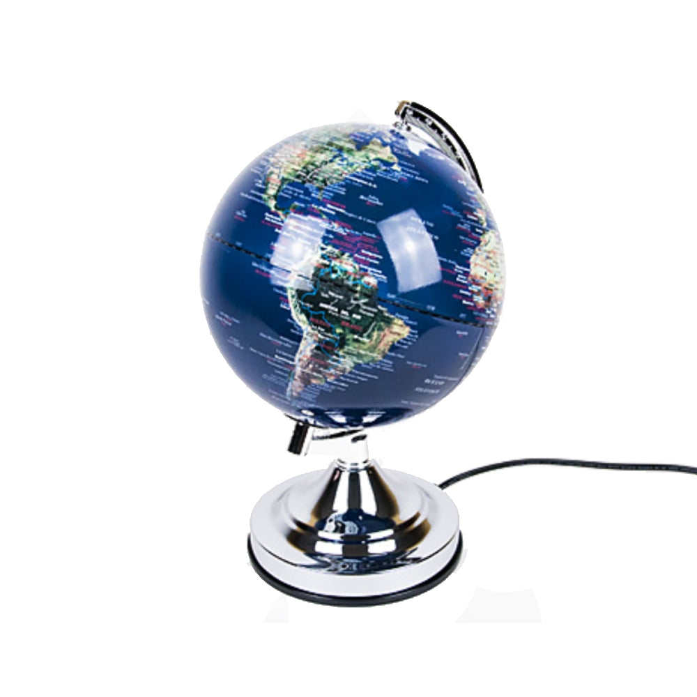 GLOBO TERRAQUEO 20 CM CON LUZ BASE PLATA (MS-108MB)