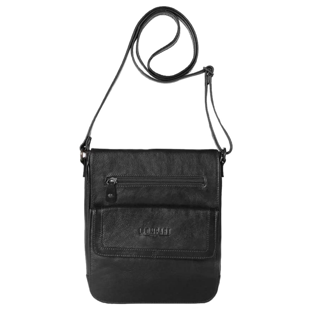 MARICONERA CRUZADA CLASICA CON SOLAPA EN PIEL NEGRO (LL3174)