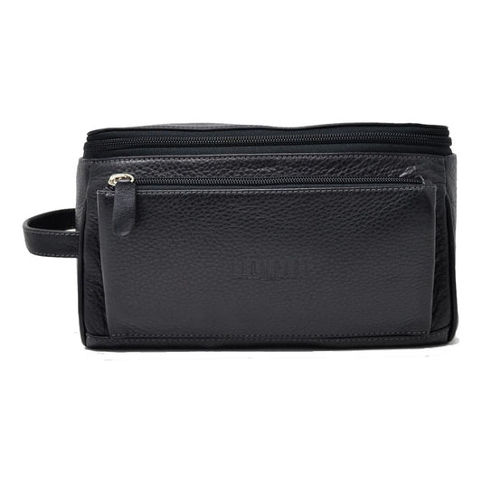 NECESER DE PIEL BOLSA AL FRENTE EN PIEL NEGRO (LL6006)