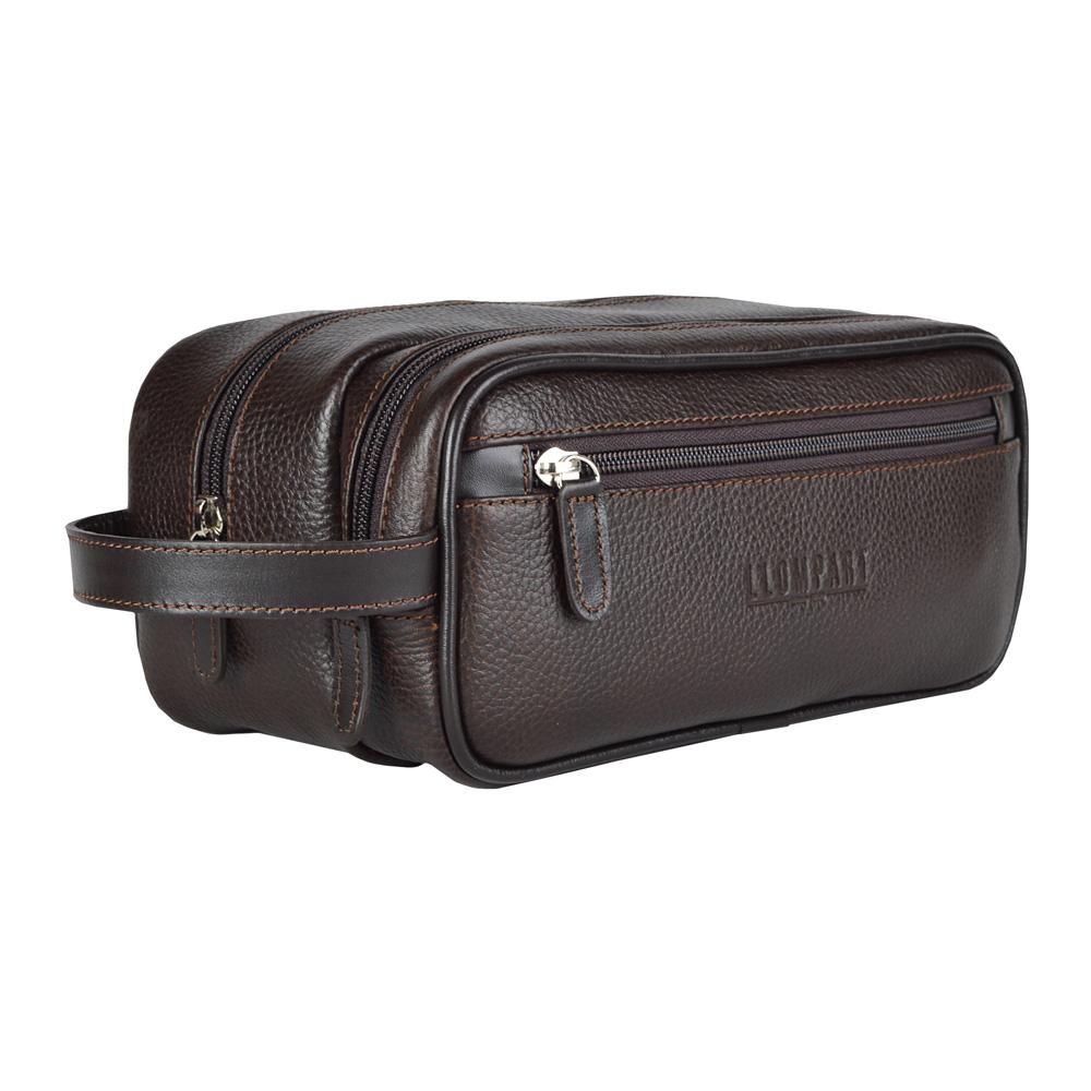 NECESER DE PIEL DOBLE ZIPPER CAFE OBSCURO (LL 578A V CO)