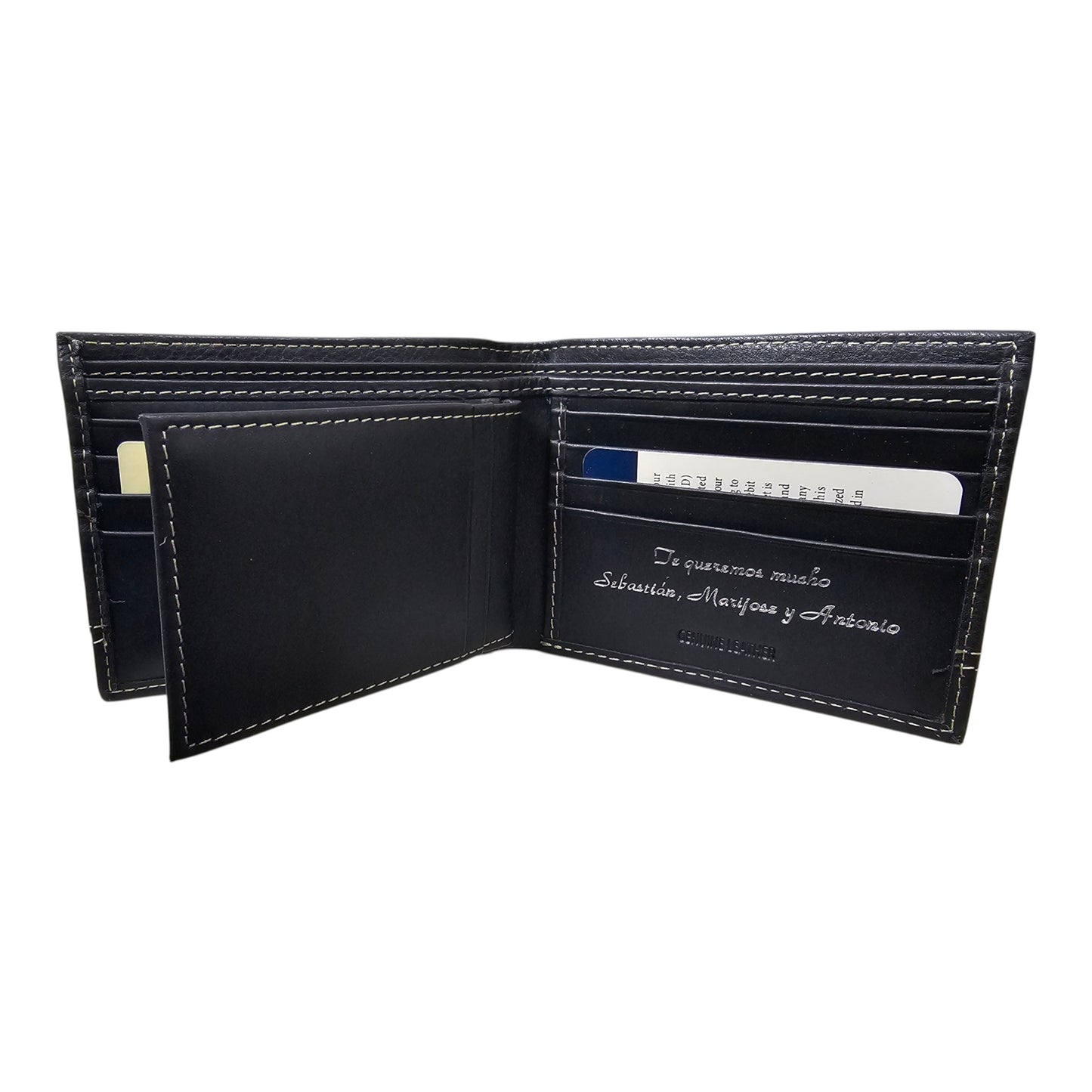 CARTERA PERRY ELLIS DOS COSTURAS ABAJO EN PIEL NEGRO (L77-0031-1)