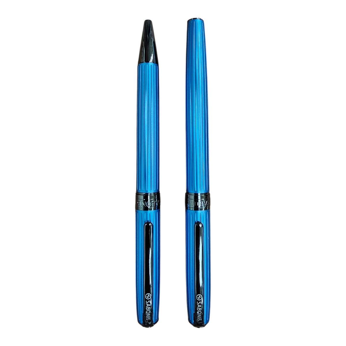 BOLIGRAFO Y ROLLER CELESTE METALIZADO (2033 RBRR)